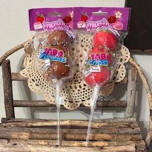 TABA Mush Meez SQUISHIES DONUT HOLES & STRAWBERRIES Squishy on a Stick Sensory
